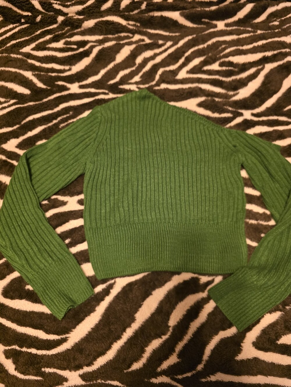 Cropped Ribbed Scoop-Neck Sweater in Green